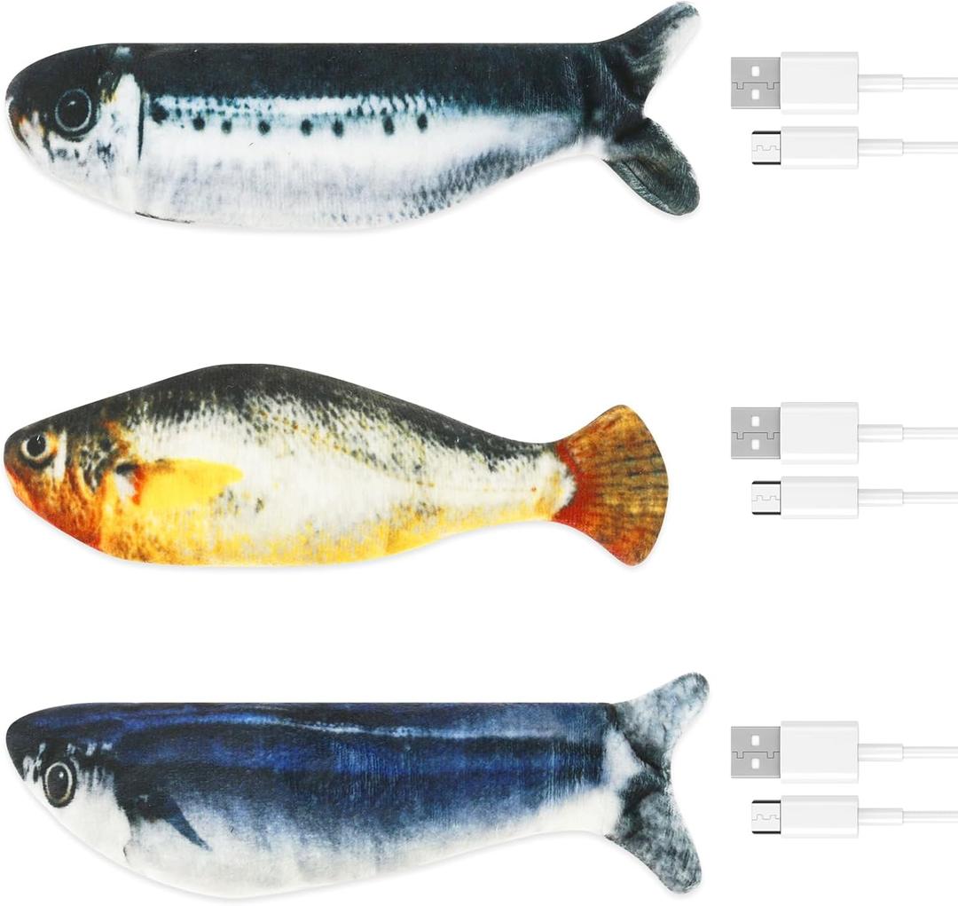 3 Pack Realistic Flopping Fish Cat Toys, Soft Chew Kicker Cat Toys for Indoor Cats & Kittens, Interactive Chew & Kicker Toys, Sardine/Saury/Yellow Croaker, Pet Chew Toy for All Breeds
