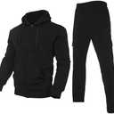 Bellnorth Men's Tracksuit Sets Outfit Activewear Full Zip Fleece Hoodie Jacket Cargo Sweatpant 2 Piece Casual Sweatsuit, Black-XL