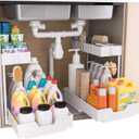 2-Tier Under Sink Organizers and Storage 2 Pack Sliding L-shape Under Cabinet Organizers For Narrow Space Multi-purpose Sink Organizer for Bathroom Kitchen Drawer(White 2 Pack)