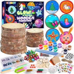 Kids Wooden Painting Kit, Glow in The Dark Paint Kit, Arts and Crafts Birthday Party Gifts for Kids Ages 8-12, Creative Art & Craft Activity Kits Toys for Boys Girls 6 7 8 9 10 12 Year Old