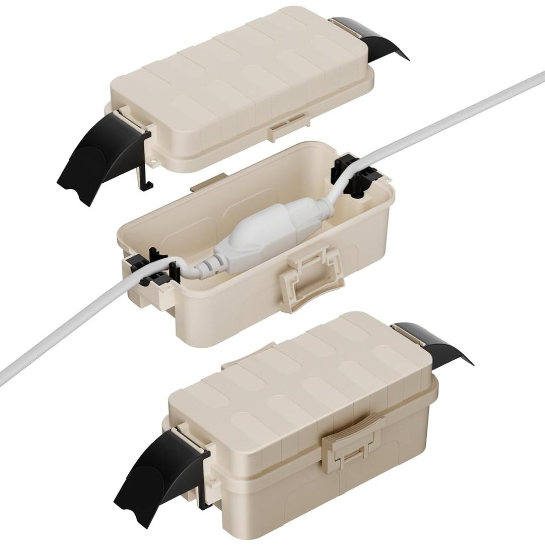 Flemoon [2 Pack] IP55 Small Outdoor Electrical Box Waterproof (Inner 5.9 x 3.2 x 1.8inch), Extension Cord Cover with Detachable Awning Covers for Plug, Outlet, Holiday Lights, Almond