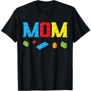 Mom Master Builder Building Bricks Blocks Family Set Parents T-Shirt (Small, Black)