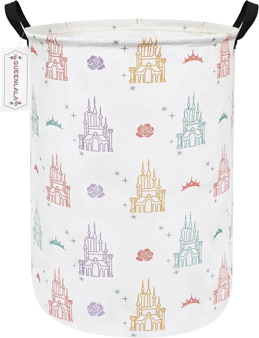 QUEENLALA Large Storage Basket,Laundry Hamper/Bathroom/Home Decor/Collapsible Round Storage Bin,Boys and Girls Hamper/Boxes/Clothing(Round-Rose Castle)
