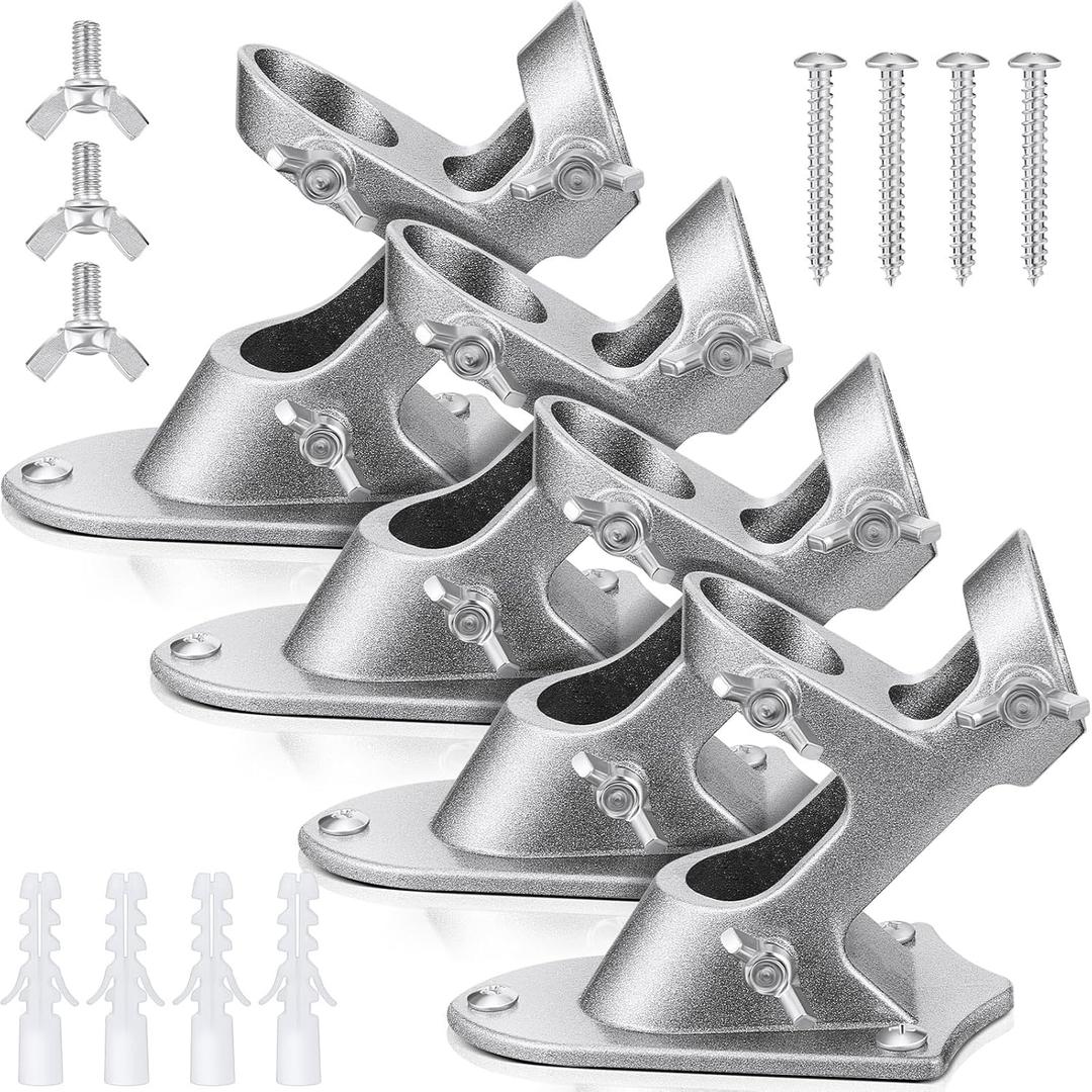 Jetec 4 Pcs Flag Holder Bracket - Heavy Duty House Flag Pole Holder - Aluminum Mount - Stainless Steel Hardware - Strong and Rust Proof - 1" Inner Diameter (Silver)