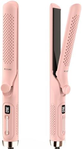360° Airflow Styler Curling Iron - 1.25 Inch Hair Straightener and Curler 2 in 1 with Vented Cool Air to Lock in Style, Extra LongFlat Iron Curling Wand, Dual Voltage for Europe Travel