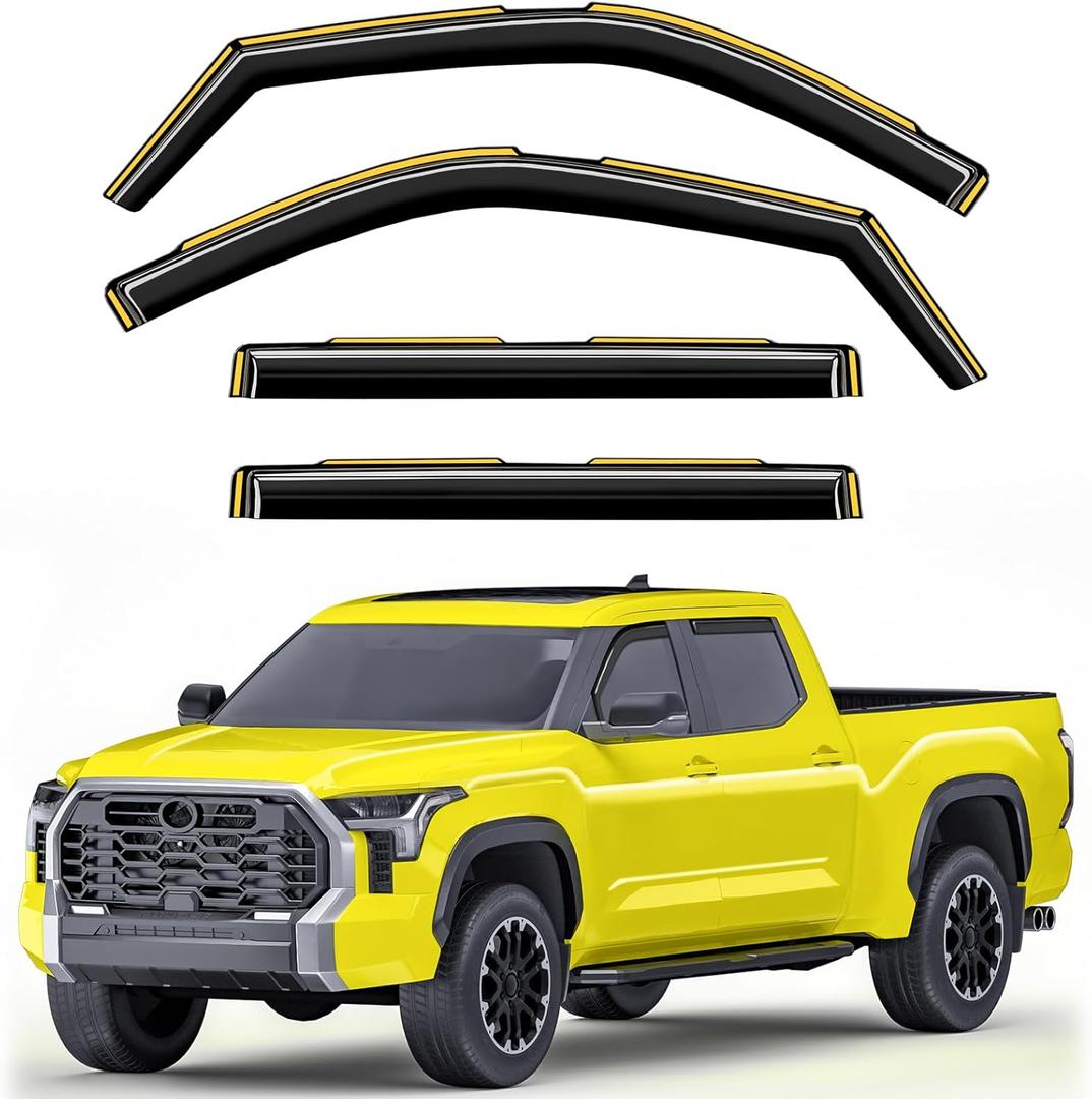 in-Channel Window Rain Guards Fit for Truck Toyota Tundra 2022 2023 2024 2025 CrewMax, Extra Durable Window Deflectors Vent Visors Shades Exterior Car Accessories Visors Rain Guards