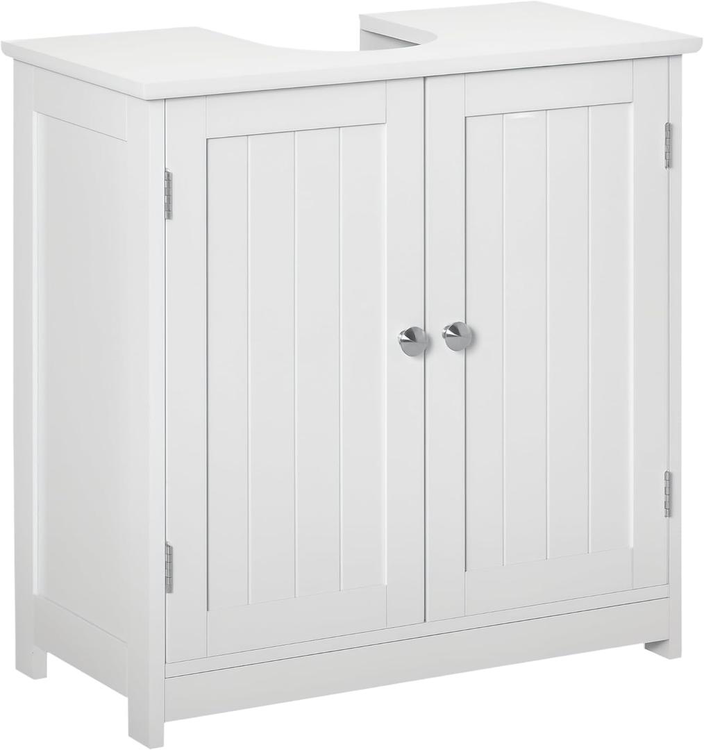 kleankin Pedestal Sink Storage Cabinet, Vanity Base Cabinet, Under Sink Bathroom Cabinet with U-Shape Cut-Out and Adjustable Internal Shelf, White