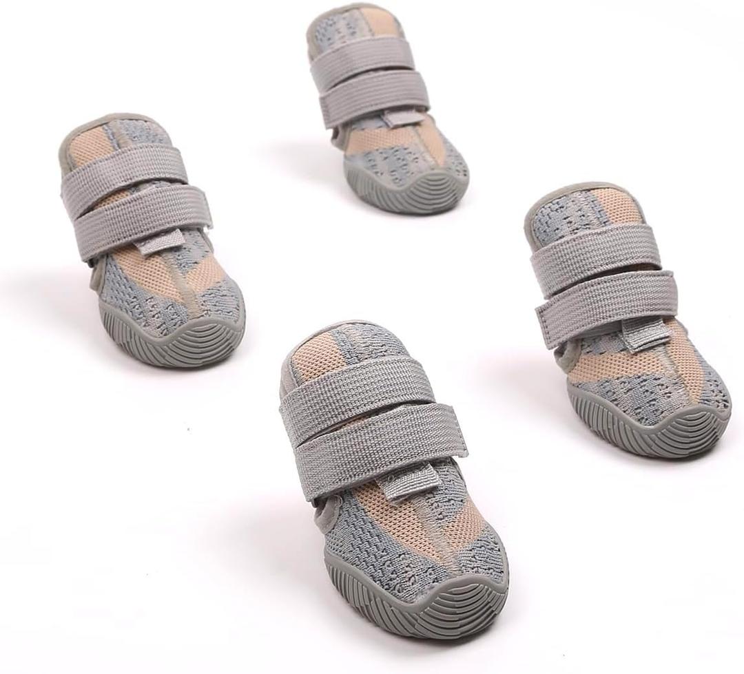 Dog Shoes for Large Dogs,Dog paw Protectors, for hot pavements in Summer, Snowy Days in Winter, Outdoor Walking, and Indoor Hard Floors, Woven Breathable Upper, Light Gray, Size 3:Width 2"