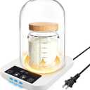 Sourdough Starter Warmer with Glass Dome, 1F Precise Temperature Control from 70 to 100F, 0-12H Timer Auto Warming ON/Off, Sour Dough Heating Mat and Glass Cover Set for Baking Fermentation