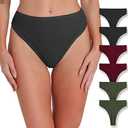 Xlndsoea High Waisted Ribbed Cotton Thongs for Women High Cut Breathable Underwear 6-Pack Size S-4XL, 2 Black+2 Green+2 Red