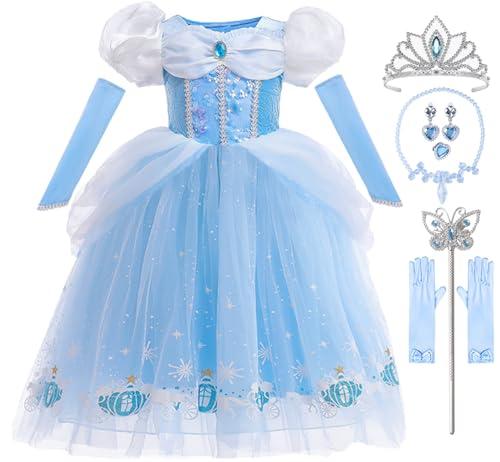 iTVTi Girls Princess Dress Kids Halloween Carnival Party Cosplay Costume Toddler Puffy Sleeve Blue Fancy Outfit, 4-5T