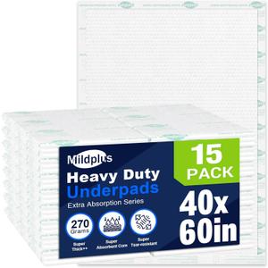 Heavy Duty Underpads 40"X60" Super Sized Chucks Pads 270 Grams Disposable Bed Pads with Strength Cloth Backing Extra Absorption Pads for Incontinence (100X152CM, 15 Count, Discreet Packaging)