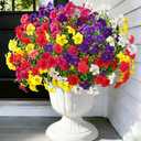 Artificial Flowers for Outdoors, 12 Bundles Mixed Color Artificial Petunias Fake Flowers for Outside, UV Resistant Realistic Silk Flowers for Decorations, Outdoor Faux Flowers Plants for Garden Porch