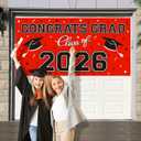 4 x 2026 Graduation Party Plastic Backdrop - 65" x 32.7" Congrats Grad Banner in Red, Large Class of 2026 Decorations, Photography & Grad Party Supplies