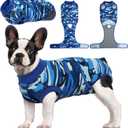 Kuoser Recovery Suit for Dogs Cats After Surgery, Professional Pet Recovery Shirt Dog Abdominal Wounds Bandages, Substitute E-Collar & Cone,Prevent Licking Dog Onesies Pet Surgery Recovery Suit (Small (Back:11.4-13.4'', Weight:7-15 LB), BlueCamo)