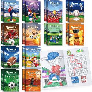 BenLouis 24 Pcs Sports Mini Coloring Books Kids Football Basketball Soccer Baseball Party Favors Small Activity Books Bulk for Kids Sports Birthday Goodie Bags Stuffers Return Gifts Classroom Travel