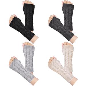 Loritta Womens Fingerless Gloves Winter Warm Knit Crochet Thumbhole Arm Warmers (A4-beige/Light Grey/Dark Grey/Black(4 Pairs))