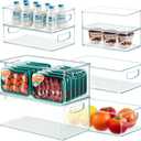 Heyuzb 8 PACK Freezer Organizer Bins Fridge Organizers and Storage Stackable Refrigerator Organizers Bins with Side Handles Clear Storage Bins for Pantry, Under Sink, Kitchen Cabinet