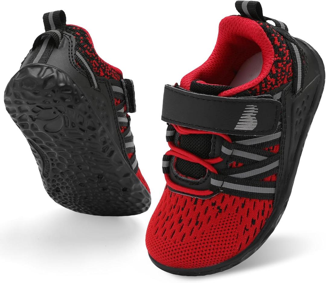 BARERUN Baby Sneakers Toddler Shoes Soft Anti-Slip Sole Newborn First Walkers Infant Toddler Breathable Athletic Running Shoes (7.5-8 Toddler, Black/Red)
