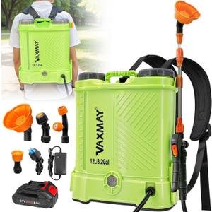 Battery Powered Backpack Sprayer 3.2 Gallon, VAXMAY 80 PSI Electric Graden Sprayer Works with Makita 18V Battery, Weed Lawn Sprayer with Telescopic Wand, 5 Nozzles, 2.0 Ah Battery & Charger Included