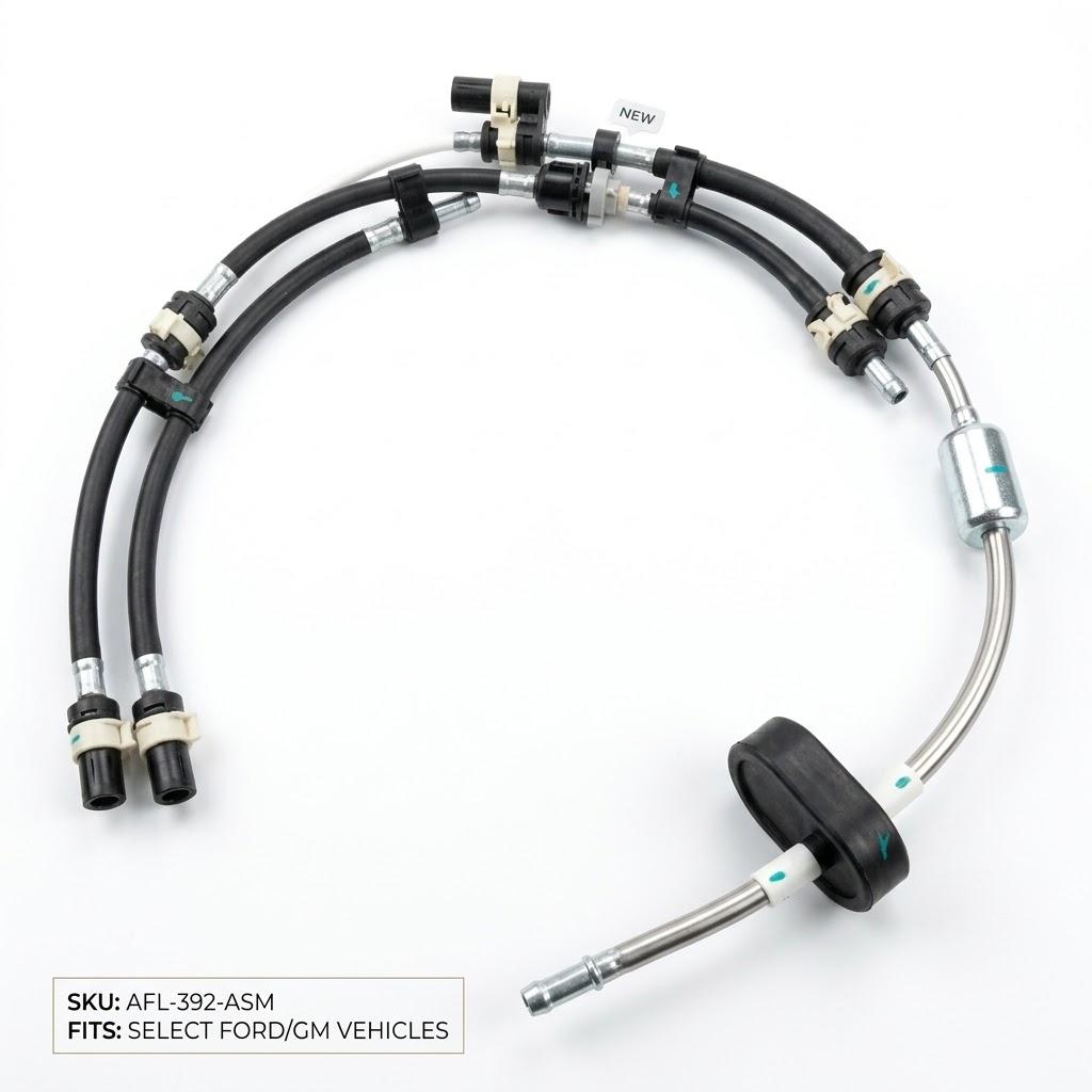 Automotive Fuel Line Assembly Replacement – Quick-Connect Hose Kit, Features heavy-duty metal filter housings, precision push-connect adapters, and a molded rubber mounting grommet for quick and easy installation, 30cm 