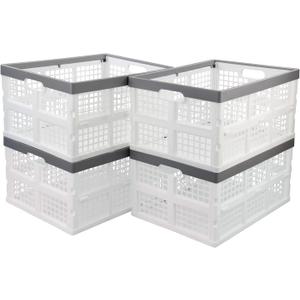 4-Pack 30 L Plastic Collapsible Crates, Stackable Storage Bins