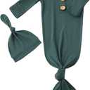 Newborn Baby Boys Girls Knotted Gown Hat Set Soft Bamboo Viscose Infant Sleeper Baby Sleep Gown with Mittens (Green, 
0-3 Months	19 - 23	7 - 12lb
)