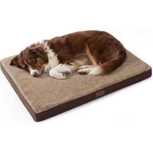 Bedsure Washable Dog Beds Large Sized Dog with Comfy Sherpa, 36x27in Brown | Orthopedic Egg Crate Foam, Comfort Support Flat Rectangle Pet Mat, Non-Slip Bottom, Removable Cover, For Large Breed Up to 55 lbs, Brown