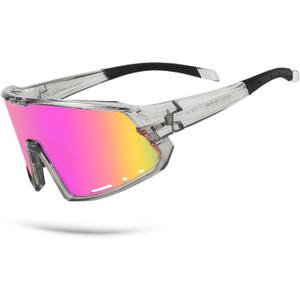 Cycling Glasses Baseball Sunglasses for Men Women UV400 Protection for Running Softball Volleyball Sports Sunglasses (Transparent&pink)