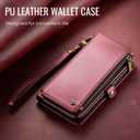 Defencase Compatible with iPhone 15 Pro Max Case Wallet with RFID Blocking Card Holder for Women Men, PU Leather Magnetic Snap Flip Zipper Strap Wallet Phone Case Fit for iPhone 15 Pro Max, Wine Red