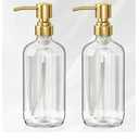 AmazerBath Soap Dispenser, 2 Pack Glass Soap Dispenser with Pump Stainless Steel, 17 Oz Clear Gold Hand Soap Dispensers for Bathroom and Kitchen