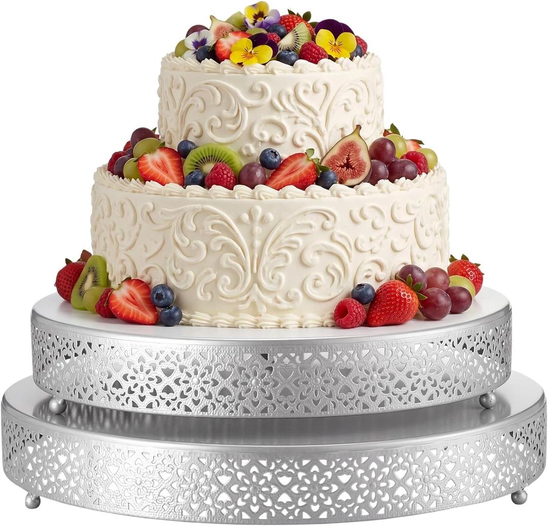 2 Pcs Silver Metal Cake Stand, 14" 16" Large Round Cupcake Stand