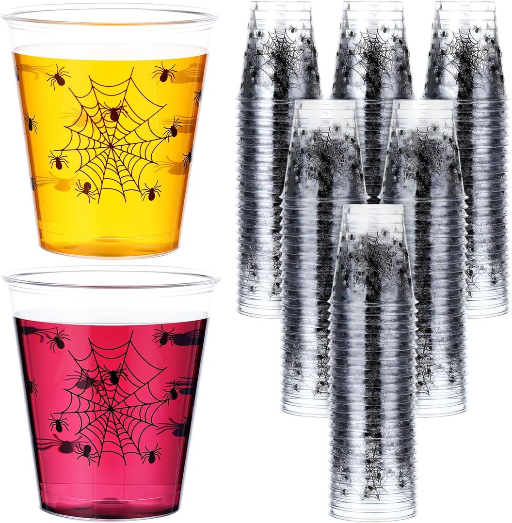 Meanplan 200 Pcs Halloween Plastic Shot Glasses 1.5oz Spider Clear Disposable Party Shot Cups Small Tasting Cups for Halloween Party Favor Whiskey Drinking Supplies