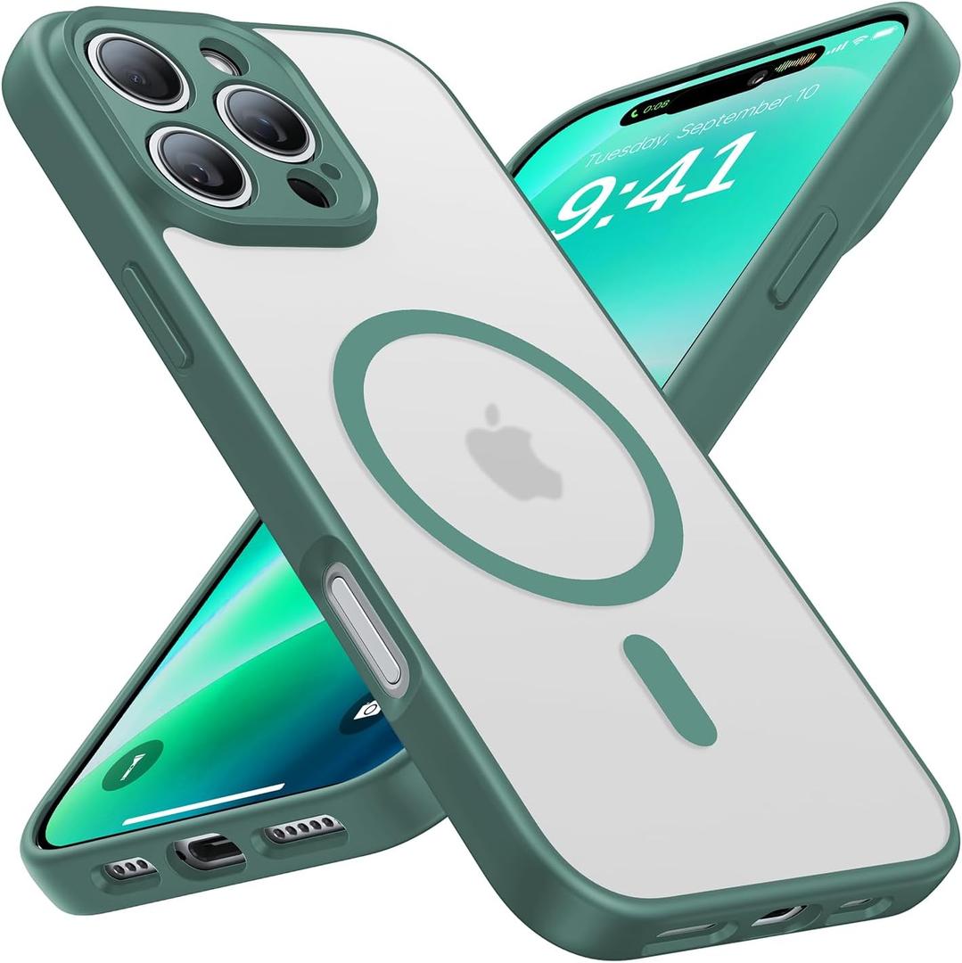 Magnetic for iPhone 16 Pro Case [Full Camera Protection][Military-Grade Protection][Compatible with MagSafe] Shockproof Protective Slim Phone Case for iPhone 16 Pro, Night Green