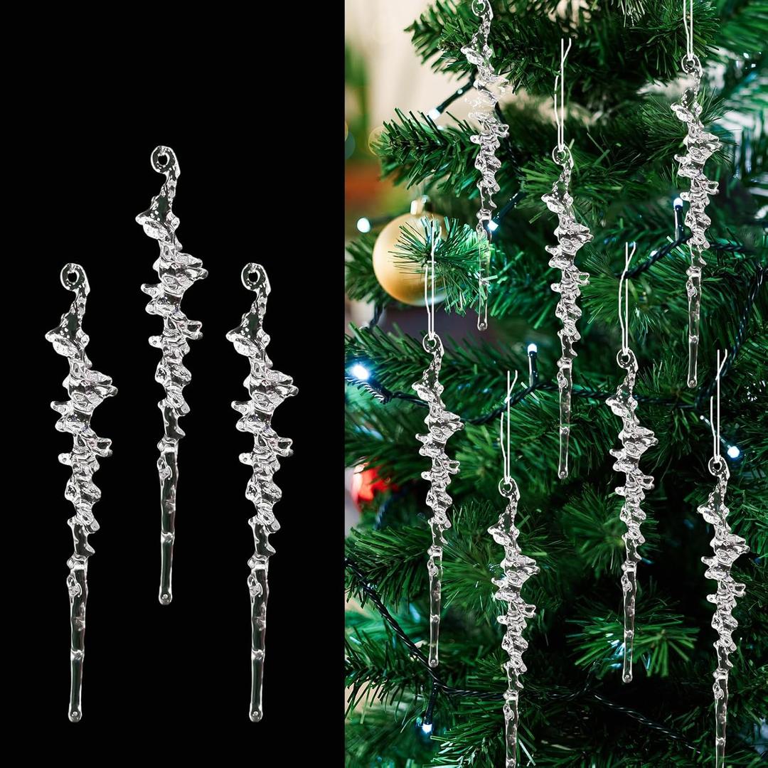 26Pcs Christmas Icicle Ornament Acrylic Clear icicles Set Christmas Hanging Icicles Pendant for Xmas Tree Holiday Wedding Winter Party Decor (Shape A-13cm)