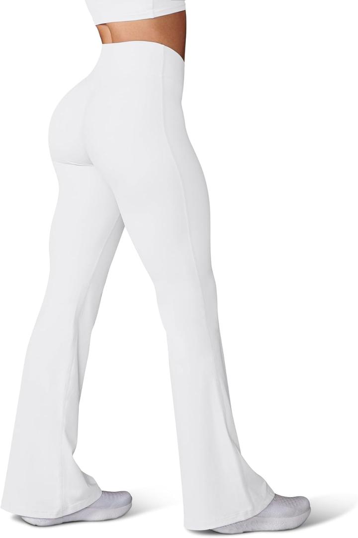 HEGALY Women's Flare Yoga Pants - Crossover Flare Leggings Buttery Soft High Waisted Workout Casual Bootcut Pants (XX-Large, White)