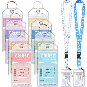 8 Pack Cruise Luggage Tags & 2 Pack Cruise Ship Lanyards with Waterproof ID Holder Luggage Tags Holders with Seal and Steel Loops for Cruise Essentials