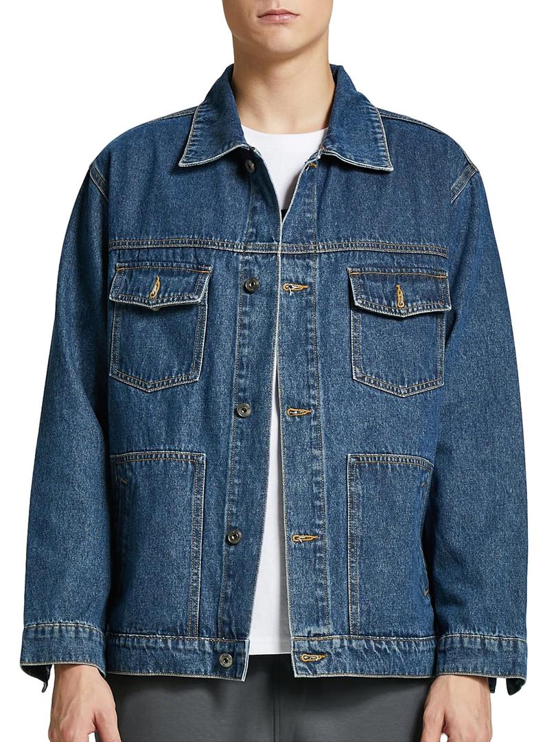 ZVX Men's Denim Jacket Button Front Vintage Casual Trucker Jacket S