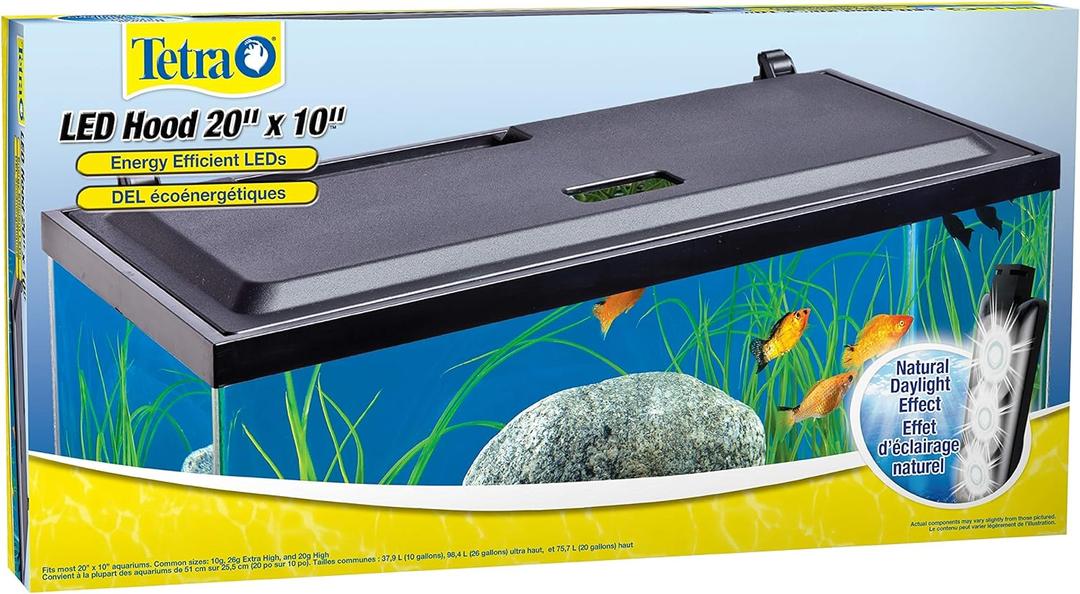 Tetra LED Hood 19.3125 Inches By 9.375 Inches By 2.5 Inches, Low-Profile aquarium Hood With Hidden Lightin, Plastic
