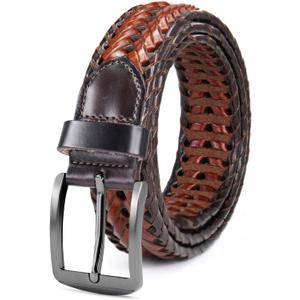 Mens Braided Leather Belt Everyday Casual Woven Belts for Men Fit Casual Golf Pants Jeans (34(Fits Waist:32"-35"), Deep Brown/Light Brown)