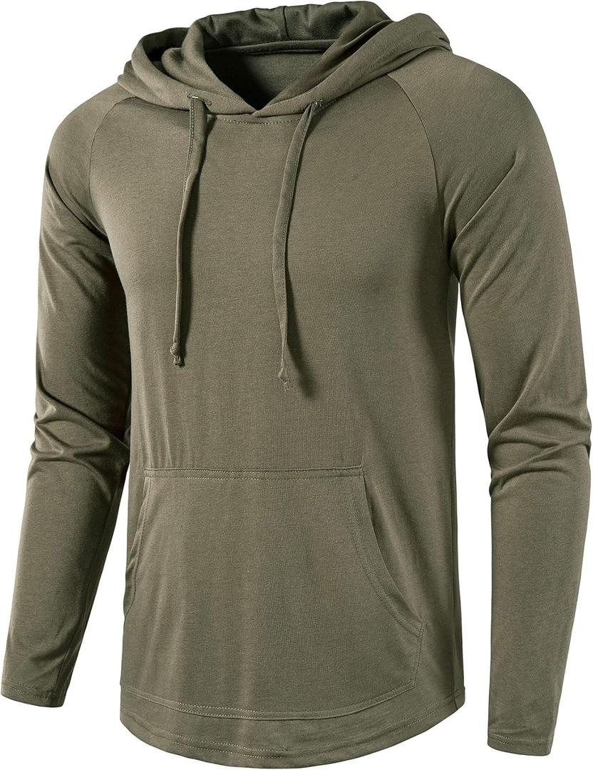 SIR7 Men's Gym Workout Active Long Sleeve Pullover Lightweight Hoodie Casual Hooded Sweatshirts(Army Green X-Large)