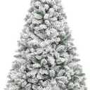 7 ft Snow Flocked Christmas Tree, Premium Holiday Pine Branches, Foldable Metal Base
