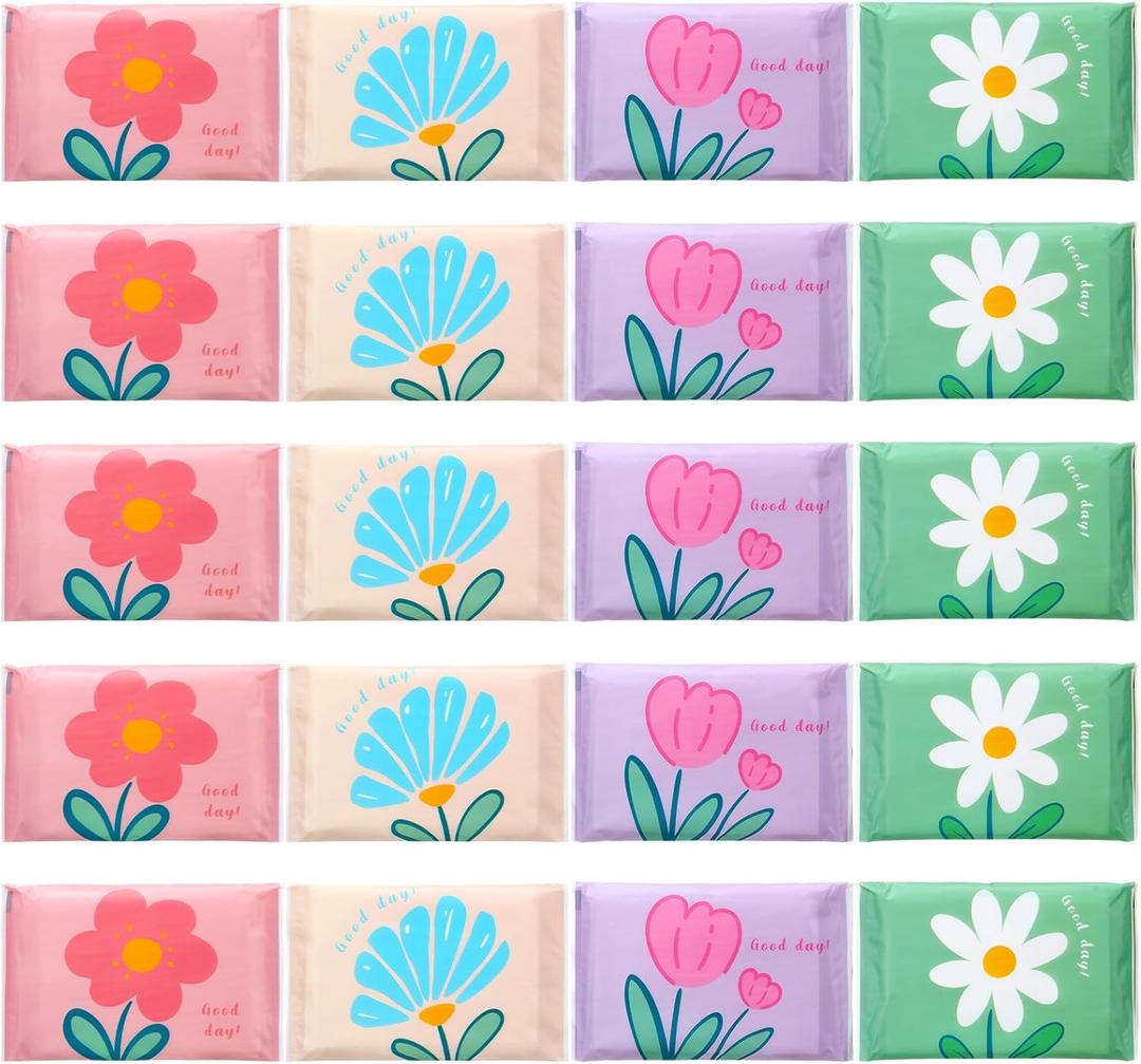 PerKoop 100 Pack Pocket Tissues Travel Slim Packs Small Facial Tissues Wallet Size Toilet Paper for Travel Guest Wedding Supplies, 4 Styles(Cute Floral)