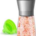 Manual Salt or Pepper Grinder for Professional Chef, Best Spice Mill with Stainless Steel Cap, Ceramic Blades and Adjustable Coarseness, Refillable Glass Body with 6OZ Capacity (5.3H-1 Pack)