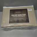 Velvet Quilt Bedspread, Ultra Soft Bedding Sets, Lightweight Quilted Velvet Comforter Set with 1 Quilt & 2 Pillow Shams (Beige Brown, King/Cal.King, Wave Pattern)