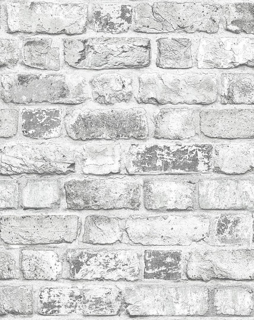 MelunMer Grey Brick Wallpaper Peel and Stick Wallpaper Vintage Grey and White Brick Contact Paper for Walls Self-Adhesive Removable Wall Paper for Kitchen Fireplace Home Decor Waterproof17.3 x 197 in