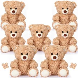 Liliful 7 Pieces 8 Inch Bear Stuffed Animal Bulk Stuffed Animals Plush Toys Bear Party Favors for Baby Shower Birthday Party Gifts Supplies(Light Brown)