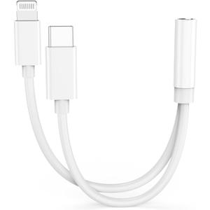 iPhone Headphone Adapter, [Apple MFi Certified] 2-in-1 Lightning/USB Type C to 3.5 mm Headphone Jack Adapter, iPhone Aux Adapter Converter Dongle Audio Cable for iPhone 17 16 15 14 13 12 11 XS XR X 8