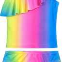 Girls Tankini Swimsuit Two Piece Bathing Suit Colorful Toddler Kids Ruffle Swimwear Adjustable Strap Summer Beach