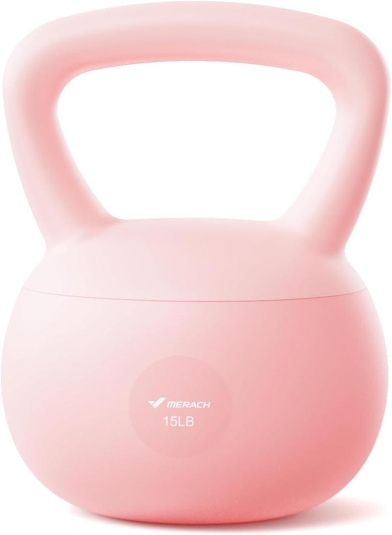 MERACH Soft Kettlebells, Strength Training Kettlebell with Wide Non-Slip Handle, Sea and Iron Sand Filled Kettle Bell with Soft-Sided Cushioned Base for Home Workouts, Ideal for Men, Women(Pink 15lbs)